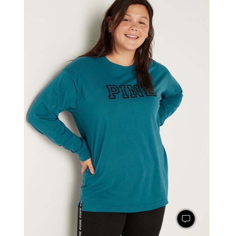 Victoria’s Secret Pink ~ CAMPUS LONG SLEEVE TEE ~Blue Coal Classic Logo *NWT*